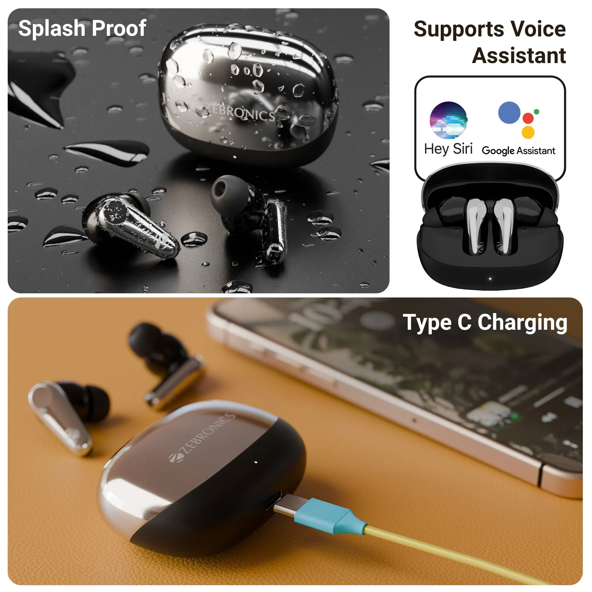 Zebronic Wireless Bluetooth Earbuds Black Zeb Monk+ (ZEB-PODS 412) view 3